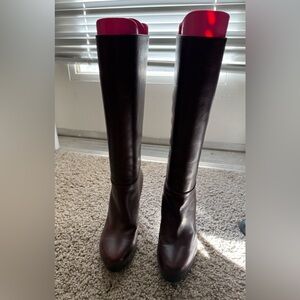 Authentic Balenciaga Paris Burgundy Over the Knee Leather Boots EU36